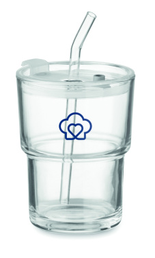 Logo trade promotional gift photo of: Glass tumbler with straw 400ml